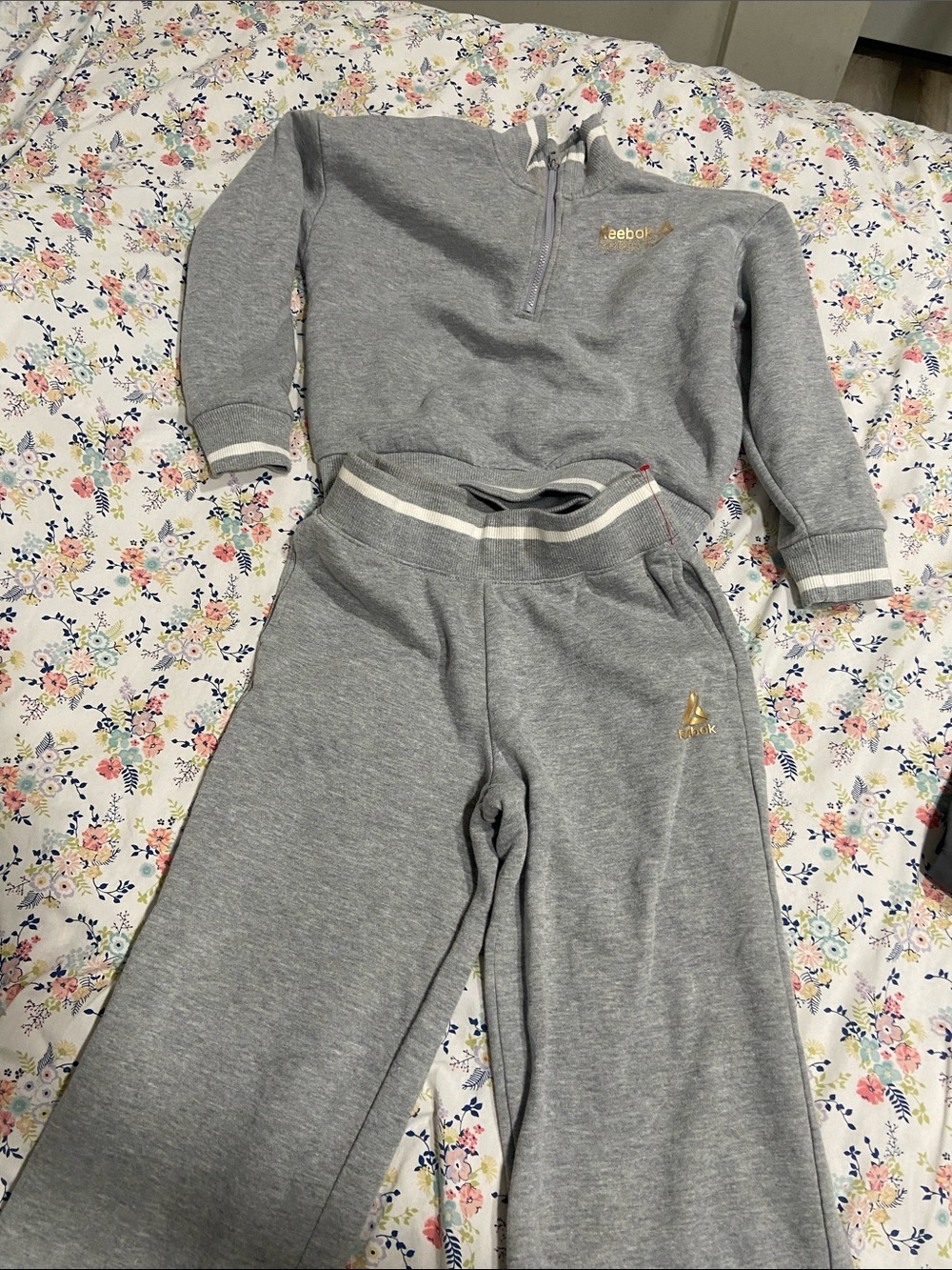 Reebok Kids Gray Sweatpant and Pullover Set with Gold Logo